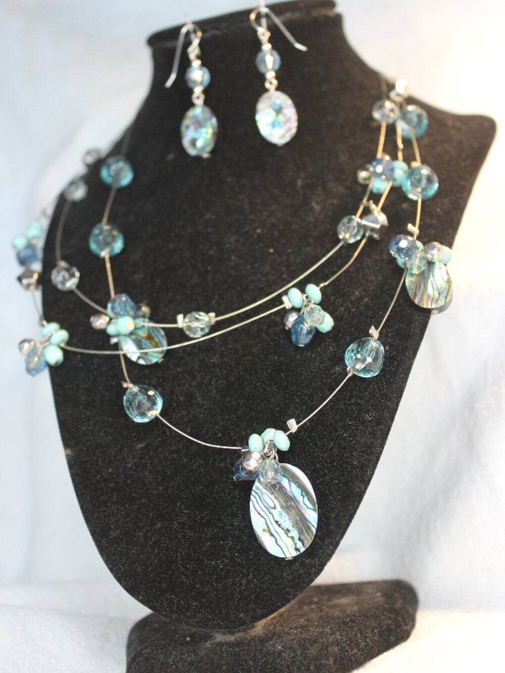 Blue Shell necklace and earrings set